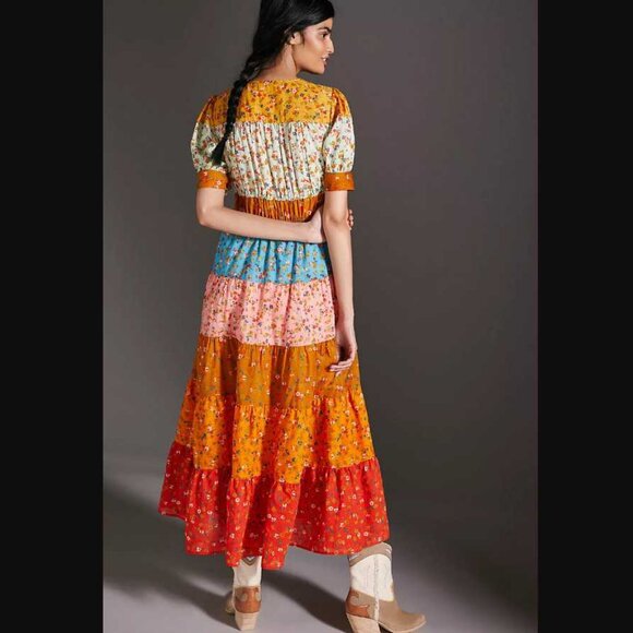 XSP By Anthropologie Tiered & True floral maxi prairie dress XS Petite 2 - Picture 4 of 12